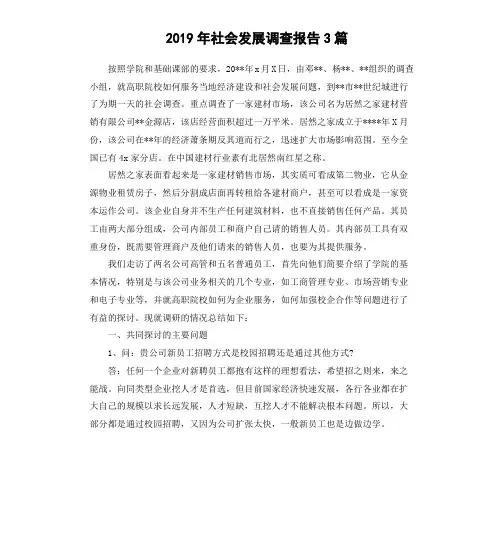 2019年社会发展调查报告3篇