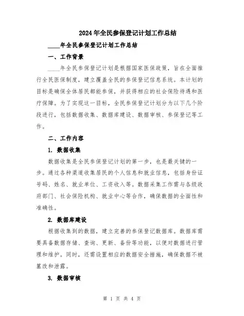 2024年全民参保登记计划工作总结