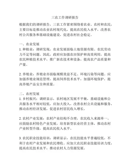 三农工作调研报告