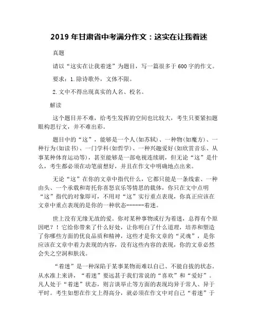 2019年甘肃省中考满分作文：这实在让我着迷