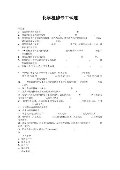 化学检修专工试题