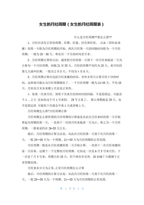 女生的月经周期(女生的月经周期表)