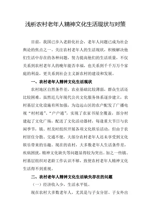 浅析农村老年人精神文化生活现状与对策