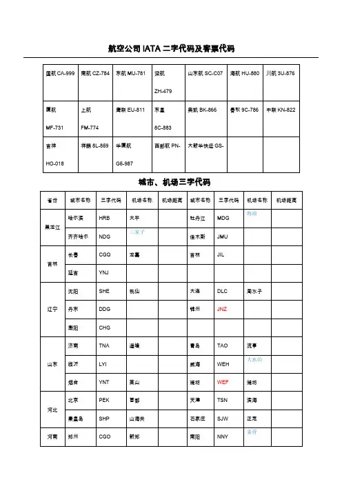 航空公司三字代码