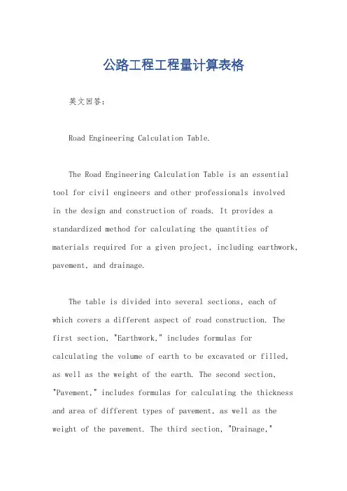 公路工程工程量计算表格