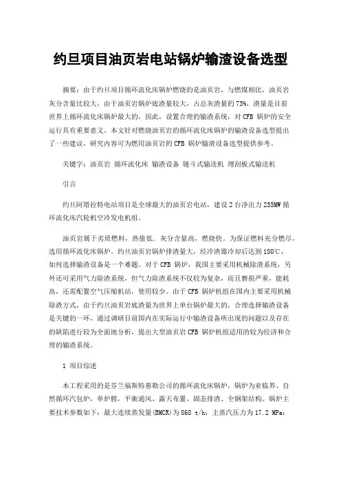 约旦项目油页岩电站锅炉输渣设备选型
