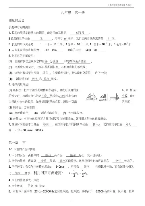 (精品)沪教版初中物理全部知识点总结