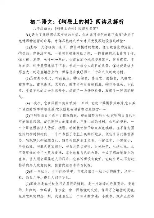 初二语文：《峭壁上的树》阅读及解析