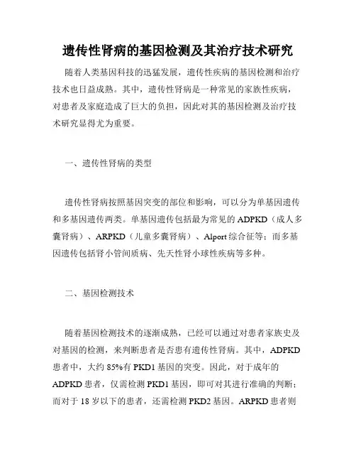 遗传性肾病的基因检测及其治疗技术研究
