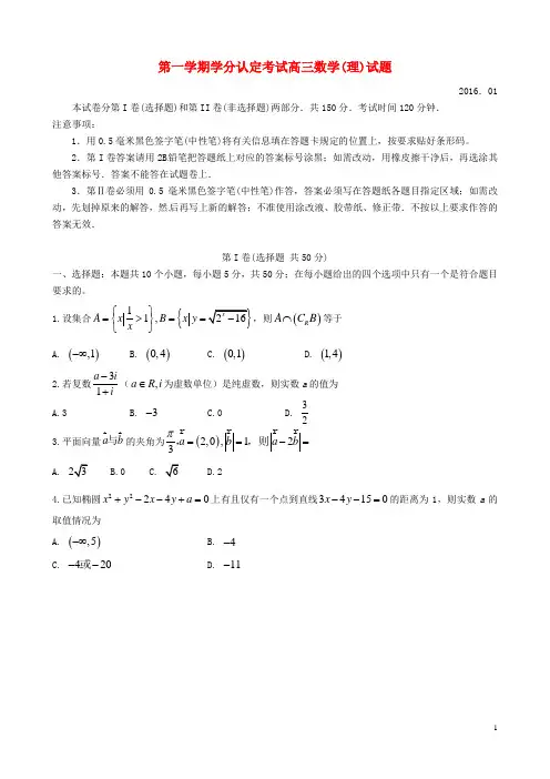 山东省青岛市高三数学上学期期末考试试题理