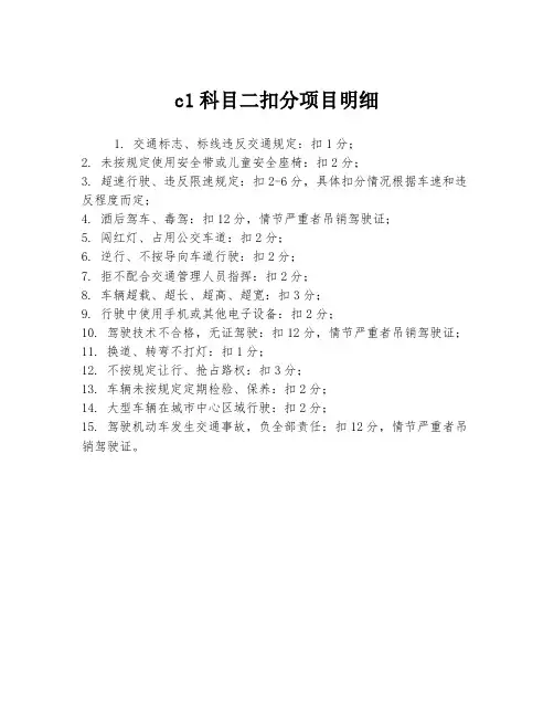 c1科目二扣分项目明细