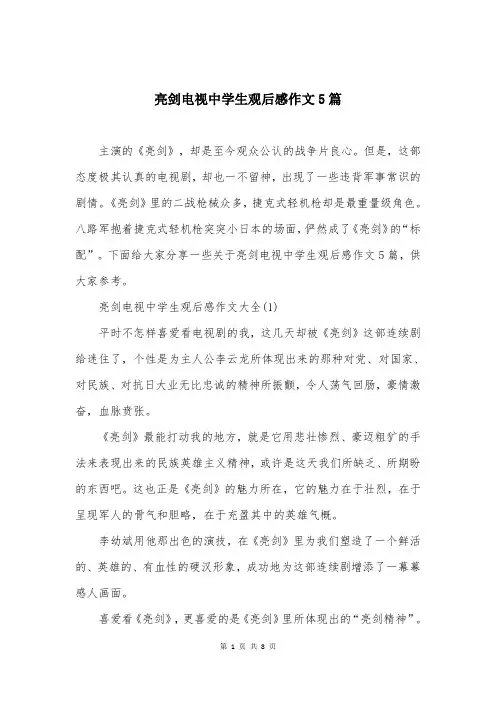 亮剑电视中学生观后感作文5篇