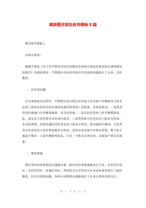 最新整改报告优秀模板5篇