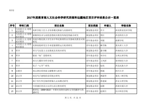 2017年度教育部人文社会科学研究西部和边疆地区项目评审