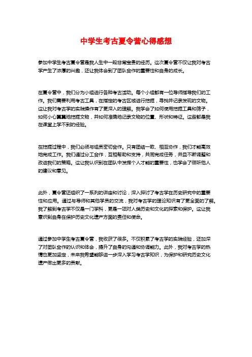 中学生考古夏令营心得感想