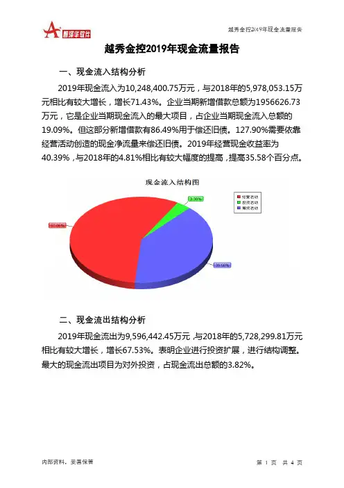 越秀金控2019年现金流量报告