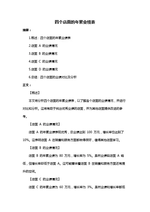 四个店面的年累业绩表