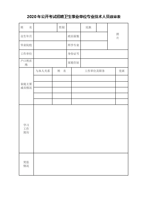 2020年公开考试招聘卫生事业单位专业技术人员政审表【模板】