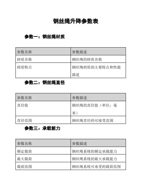 钢丝绳升降参数表