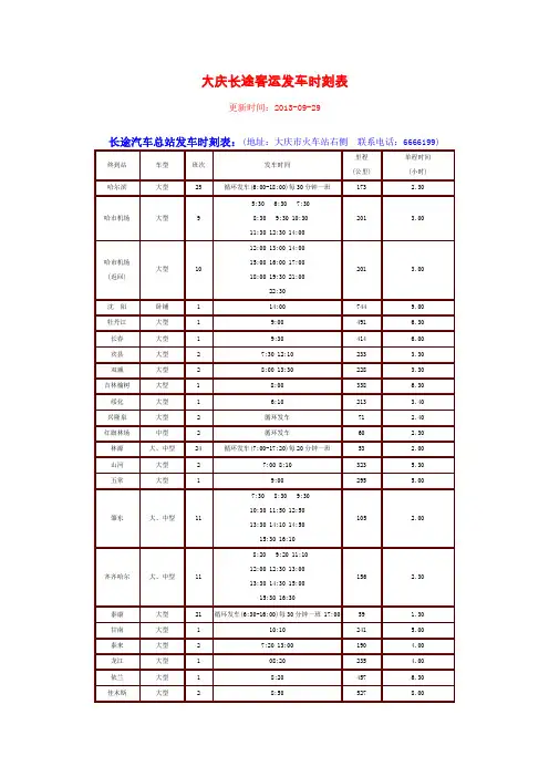 大庆长途客运发车时刻表