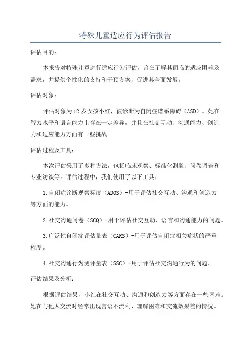 特殊儿童适应行为评估报告