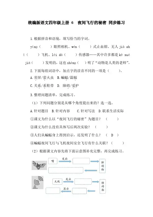 统编版语文四年级上册 6 夜间飞行的秘密 同步练习(含答案)