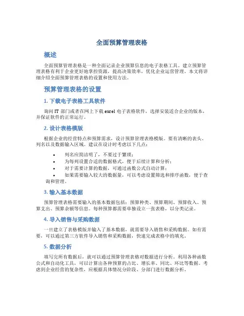 全面预算管理表格