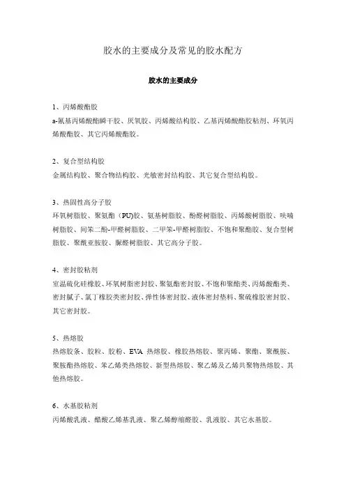 胶水的主要成分及常见的胶水配方