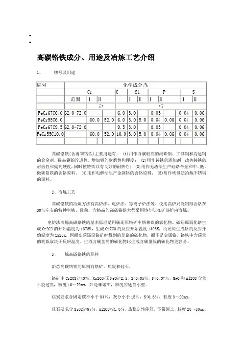 高碳铬铁成分、用途及冶炼工艺介绍