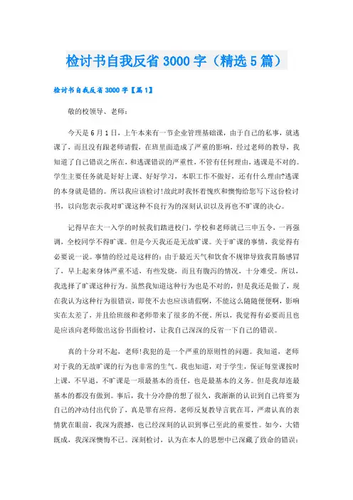 检讨书自我反省3000字(精选5篇)