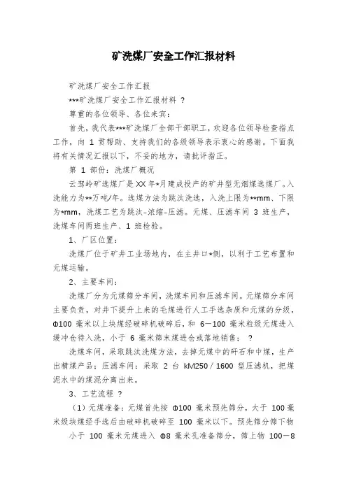 矿洗煤厂安全工作汇报材料