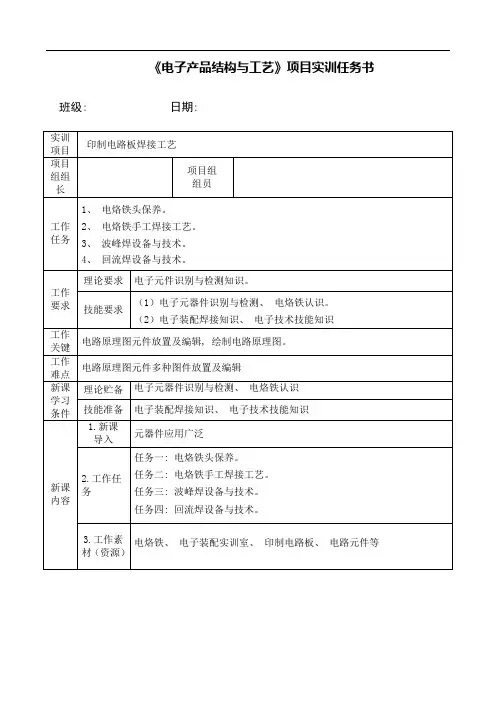 电子产品结构与工艺项目实训任务书