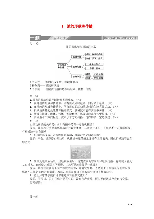 2019_2020学年高中物理第十二章机械波1波的形成和传播课后检测(含解析)新人教版选修3_4