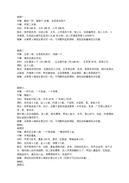 七天减肥瘦身餐(可直接打印)