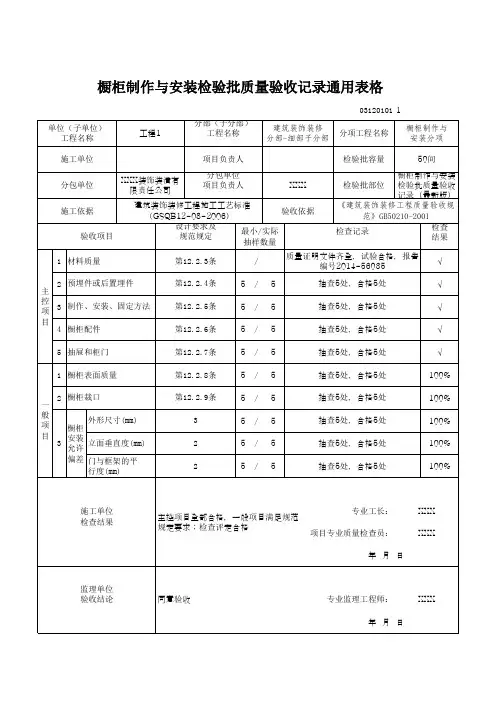 橱柜制作与安装检验批质量验收记录通用表格