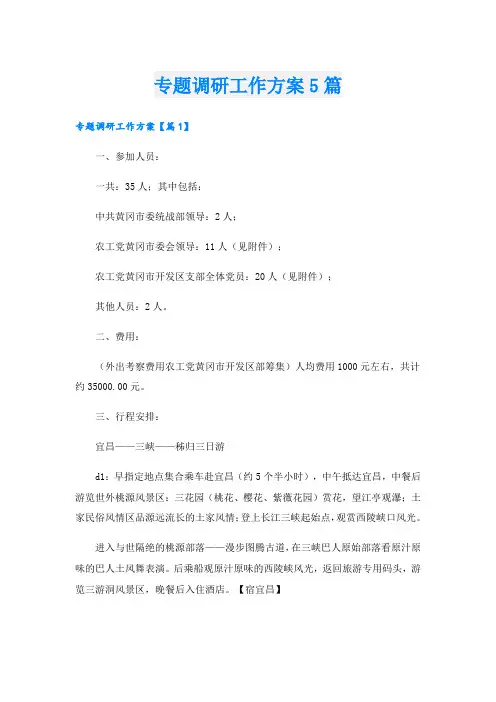 专题调研工作方案5篇
