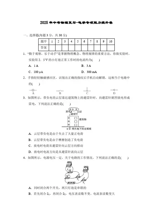 2025年中考物理复习-电学专项能力提升卷(含答案)
