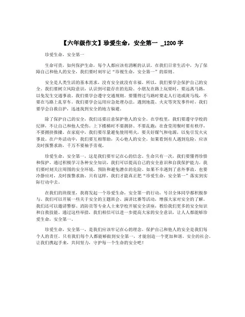 【六年级作文】珍爱生命,安全第一 _1200字