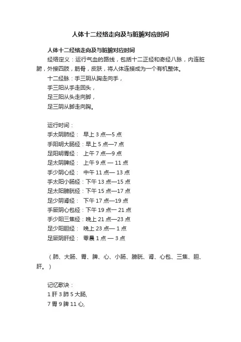 人体十二经络走向及与脏腑对应时间