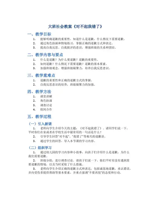 大班社会教案《对不起我错了》