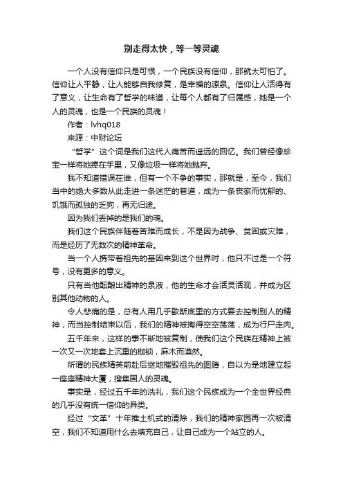 别走得太快，等一等灵魂