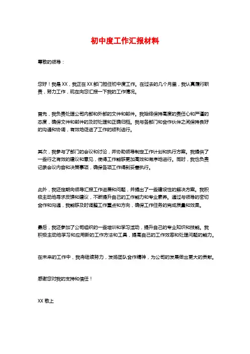 初中度工作汇报材料