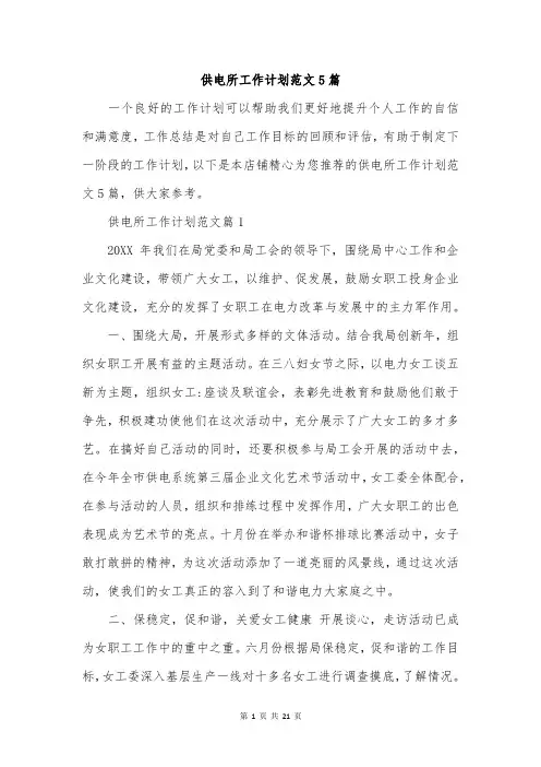 供电所工作计划范文5篇