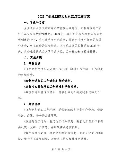 2023年企业创建文明示范点实施方案