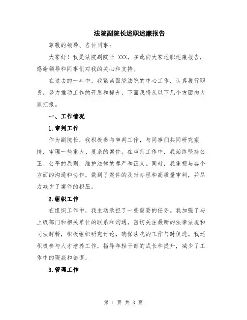 法院副院长述职述廉报告