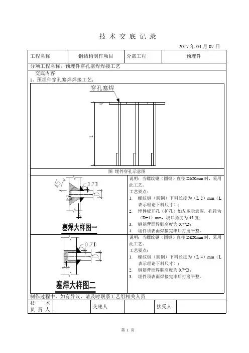 埋件穿孔塞焊焊接工艺要求