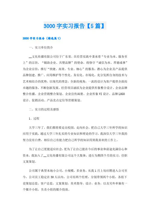 3000字实习报告【5篇】