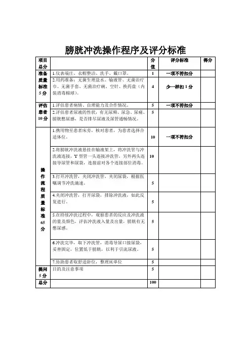 膀胱冲洗操作程序及评分标准