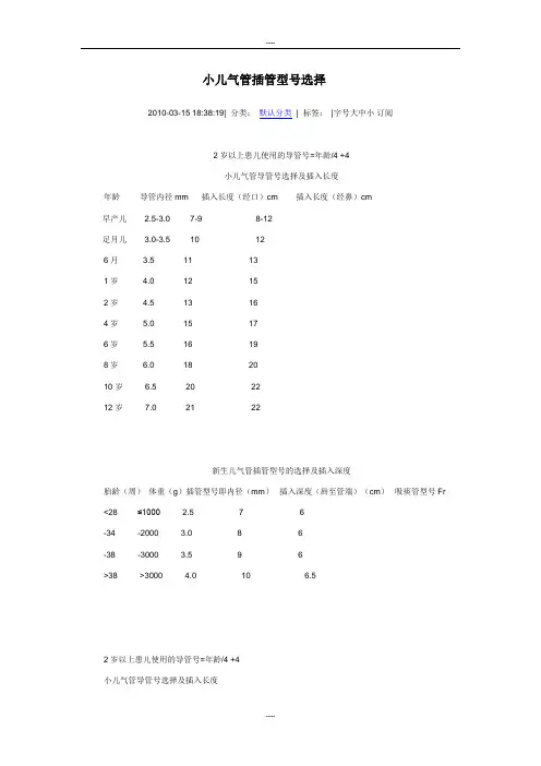 小儿气管插管型号选择