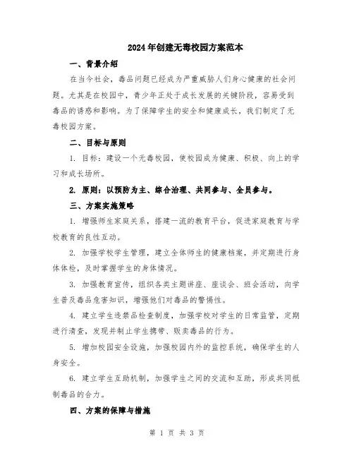 2024年创建无毒校园方案范本